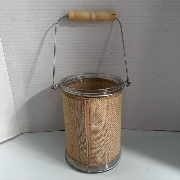 Manor Lane "Family" Large Burlap Wrapped Glass Lantern - Picture 4 of 7